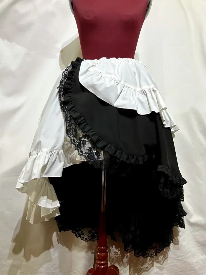 [大理石]带有大理石紧身胸衣螺旋长褶皱裙子的不同材料：白色X白色蕾丝