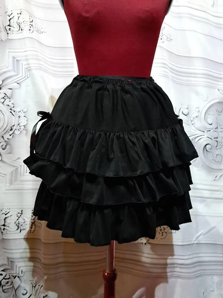 [Marble] Marble side ribbon Switching Tiered skirt: red