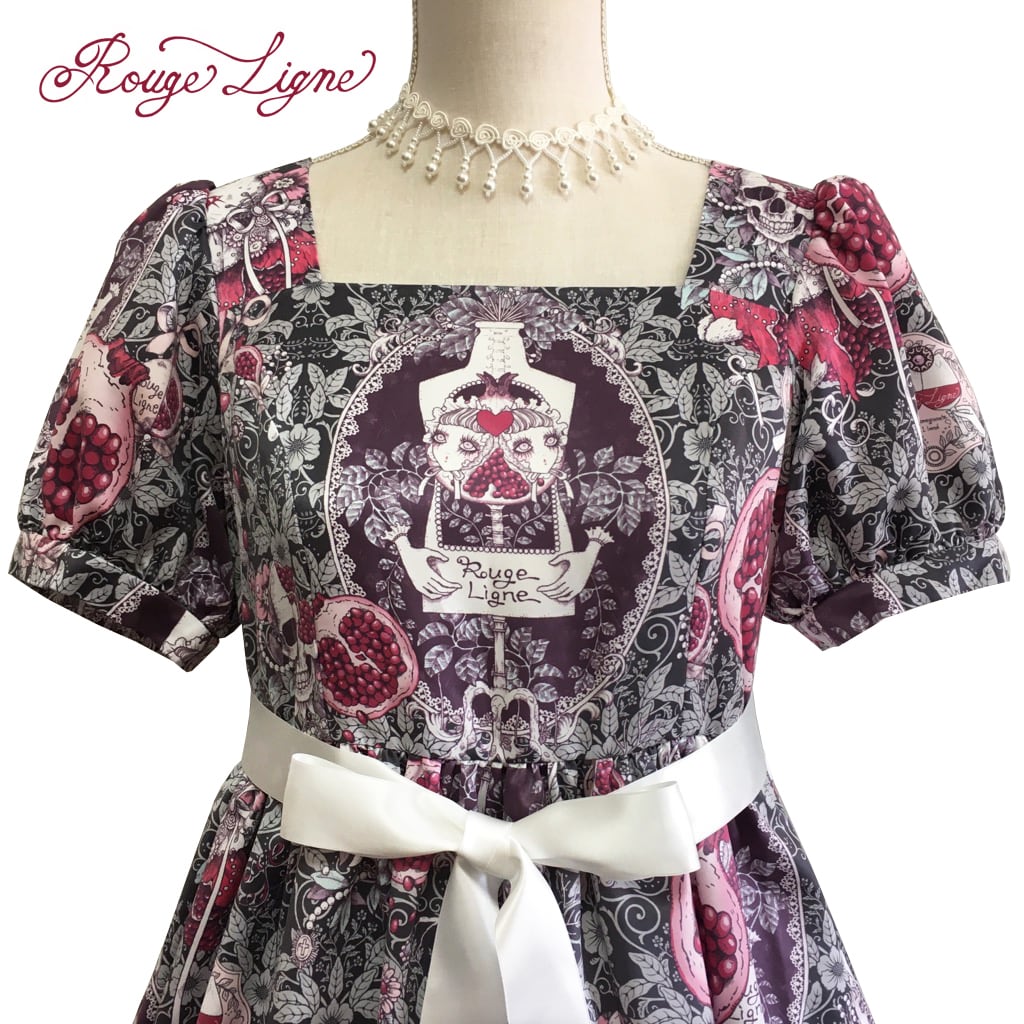 [Rouge Ligne] Rouge Ligne The Pomegranate Dress I Loved/Green gray×White