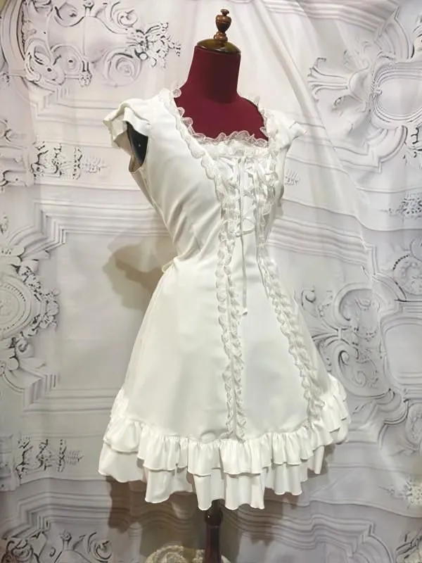 [Marble] Robe de tricot à manches à manches en marbre: Blanc x dentelle noire