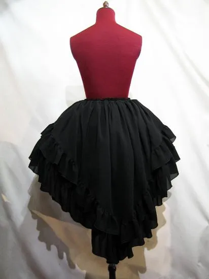 [MARBLE] Marble long front and back V-shaped ruffles layered long skirt: black