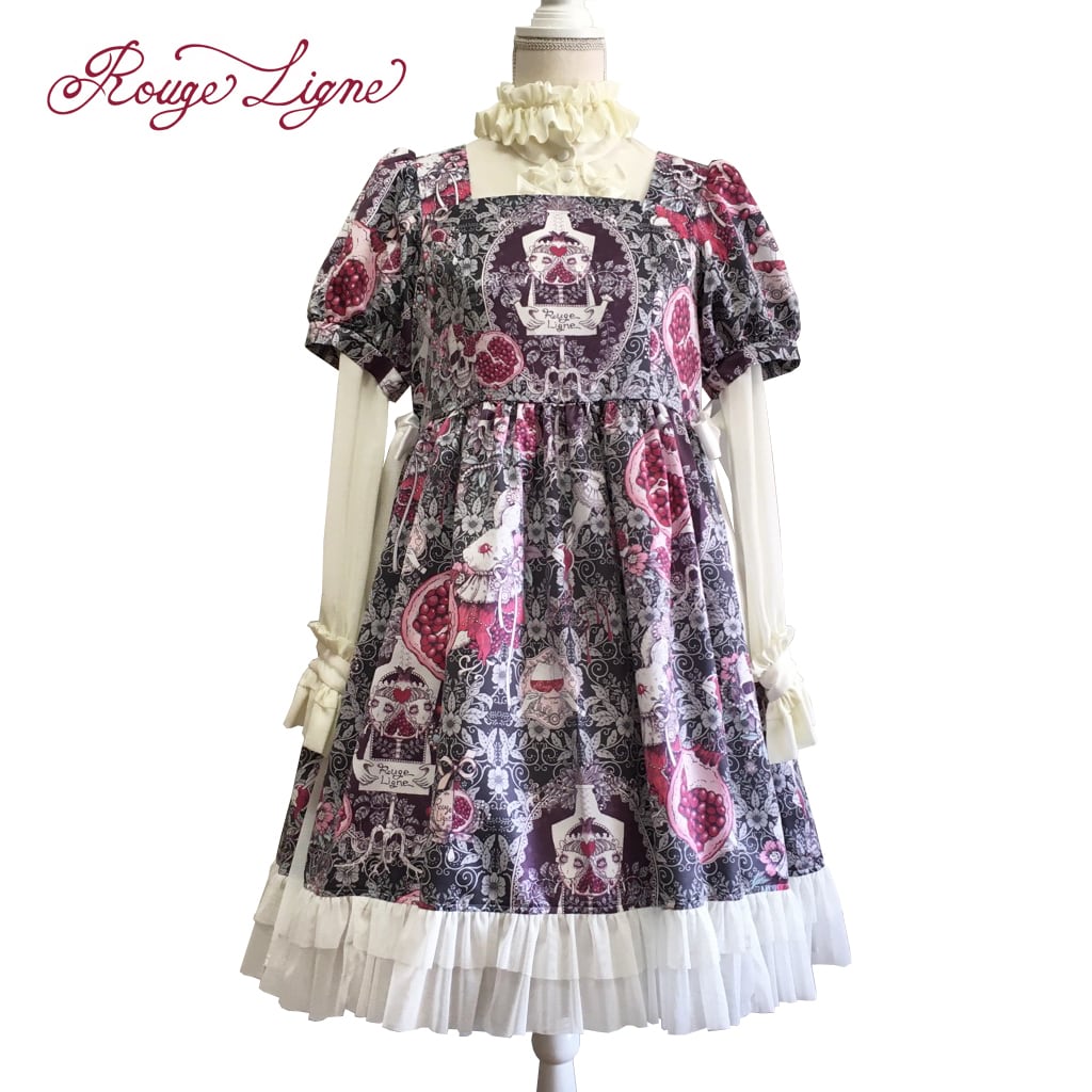 [Rouge Ligne] Rouge Ligne The Pomegranate Dress I Loved/Green gray×White