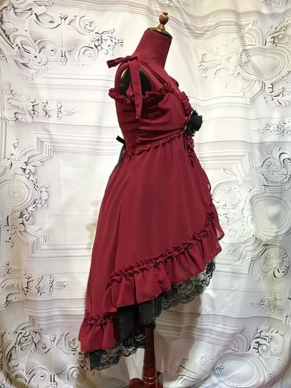 [Mármol] Marble Baby Doll Type Princess Vestido: Negro X Negro Lace