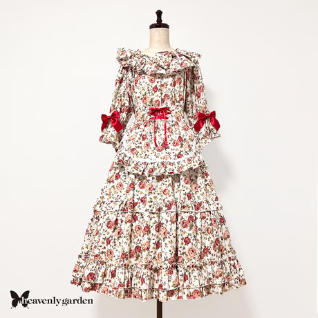 [heavenly garden] Heavenly Garden Rose Ruffle Salon Dress - Red