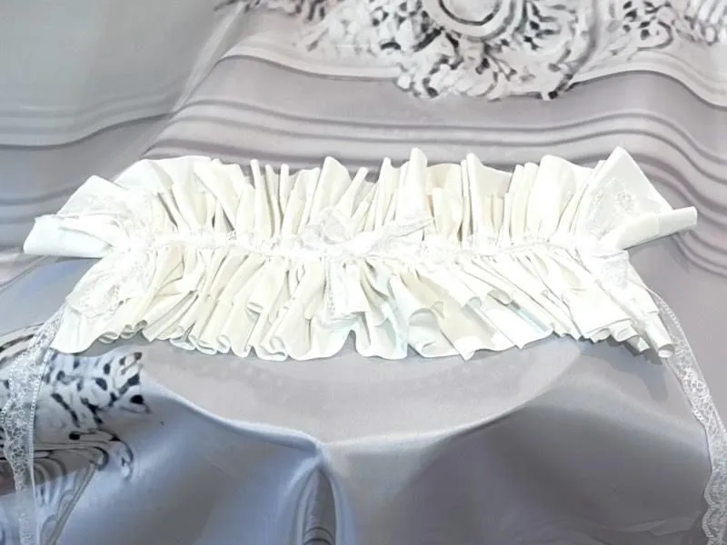 [MARBLE] Marble ribbon frill headdress: Navy tricot x black satin ribbon