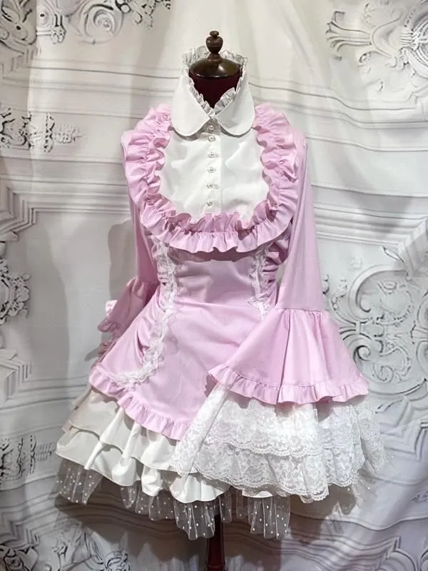 【MARBLE】マーブル　リボンデコレーション・クラシックタイ付きサイドタックドレスワンピース：ピンク