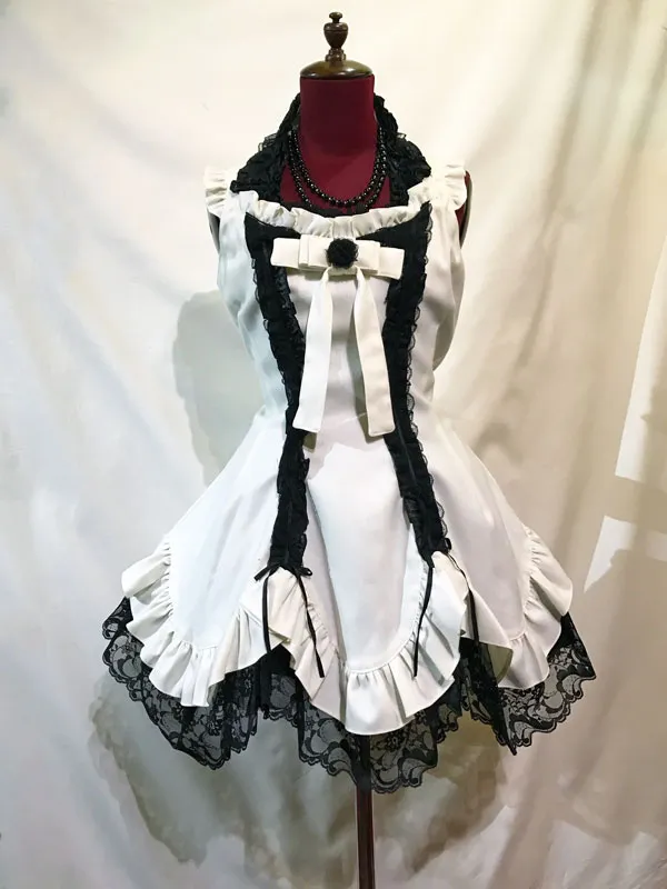 【MARBLE】マーブル　パールデコレーションワンピース：白×黒レース