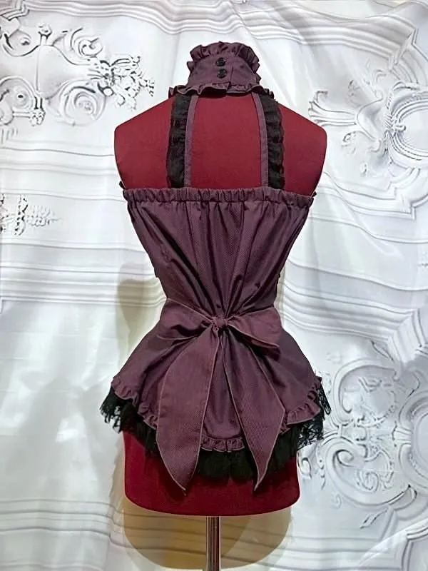 [대리석] 액세서리가있는 대리석 레이스 업 bustier : 보르도 패턴 x 블랙