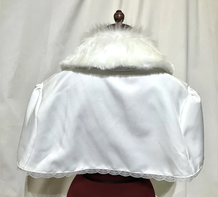 [MARBLE] Marble fur collar cape with decoration cloth + sleeve sideburns long flare coat: White
