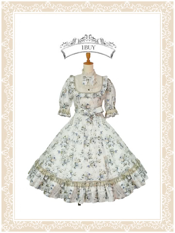 [Victorian Maiden] Victorian Maiden Rococo Bouquet Jewelry Classical Doll Half Sleeve Long Dress (짧은 슬리브) Rococo Blue/Rococo Lavender Plus Size/