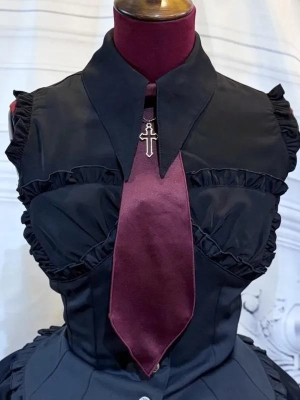 [Marble] Marble Cross Motif Necte Bustier CORSET-Style Blouse Robe: Blanc X Black Stripes x Black Thaïlande