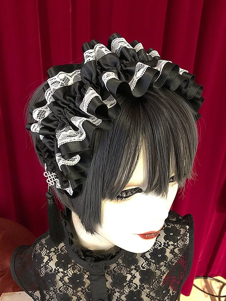 [Estrellas] Estrellas Asian Gothic Tassel Headband/Black x White