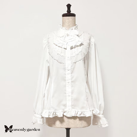 【heavenly garden 】ヘヴンリィ ガーデン　プリーツスタンドカラーブラウス・白