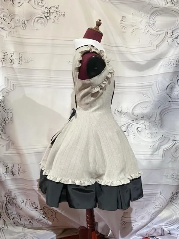 [Mármol] Vestido plisado de caja de estilo de mármol con blusa de corbata: franja negra x blanco x corbata negra