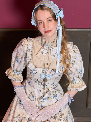 [Victorian Maiden] Victorian Maiden Rococo Bouquet Jewelry Classical Doll Half Sleeve Long Dress (짧은 슬리브) Rococo Blue/Rococo Lavender Plus Size/