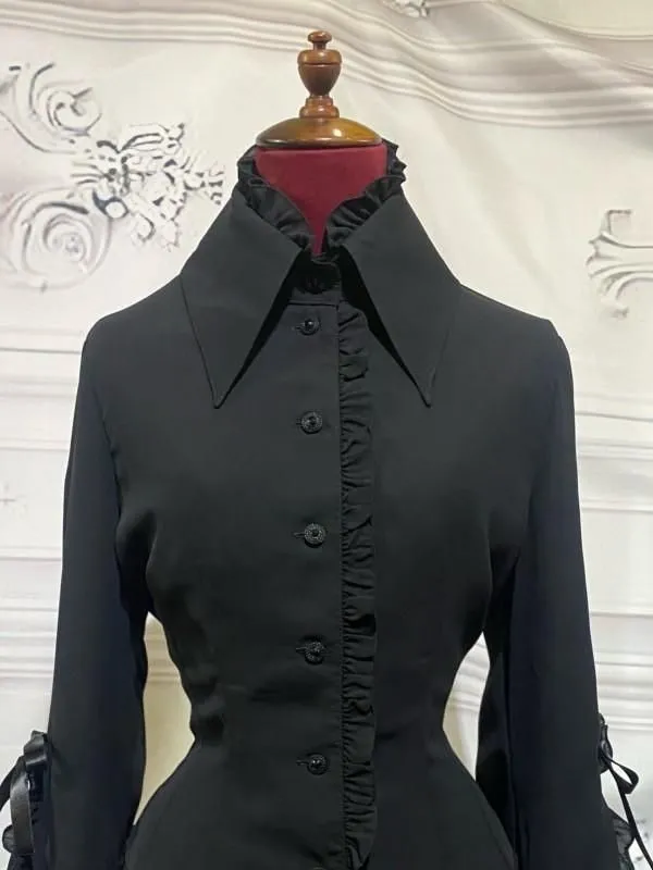 [Mármol] blusa con encaje de mármol con cameo corbata: negro