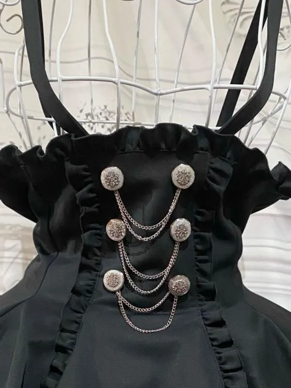 High waist drape skirt with emblem decorative chain: black x white ruffles★Not eligible for SALE★