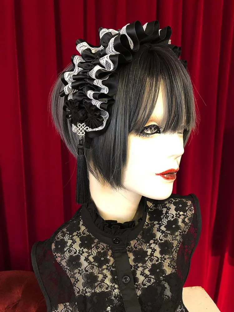 [Estrellas] Estrellas Asian Gothic Tassel Headband/Black x White