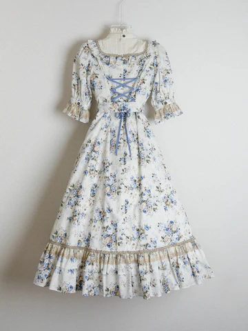 [Victorian Maiden] Victorian Maiden Rococo Bouquet Jewelry Classical Doll Half Sleeve Long Dress (짧은 슬리브) Rococo Blue/Rococo Lavender Plus Size/