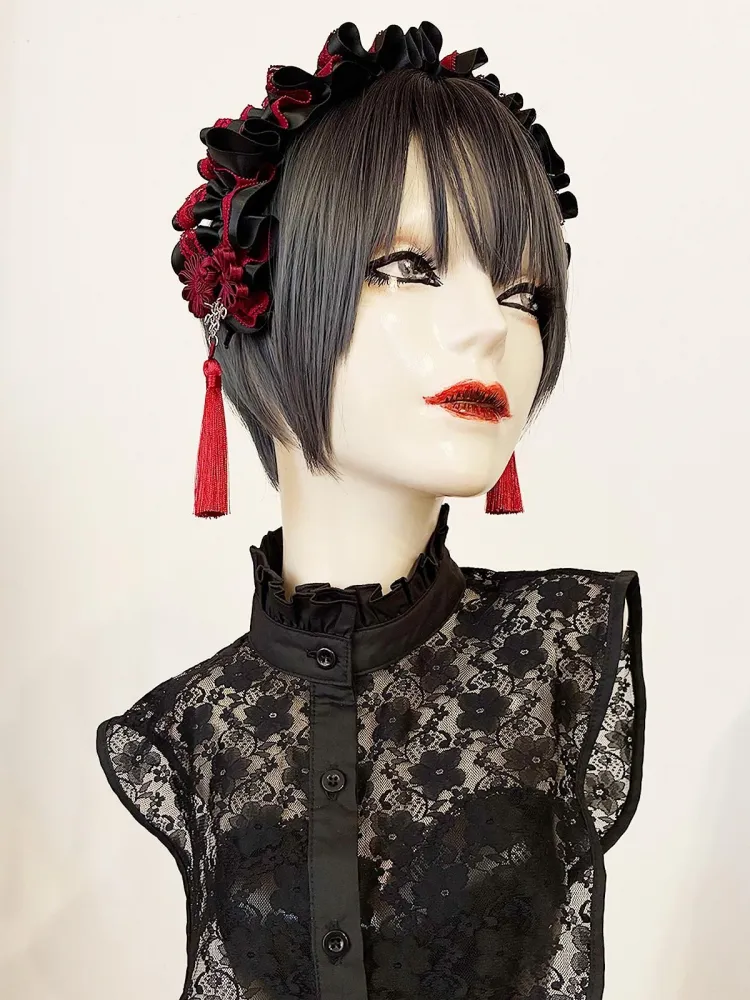 【Estrellas】エストレージャス　アジアンゴシックタッセルカチューシャ／黒×真紅★ウィンターセール2月23日まで★