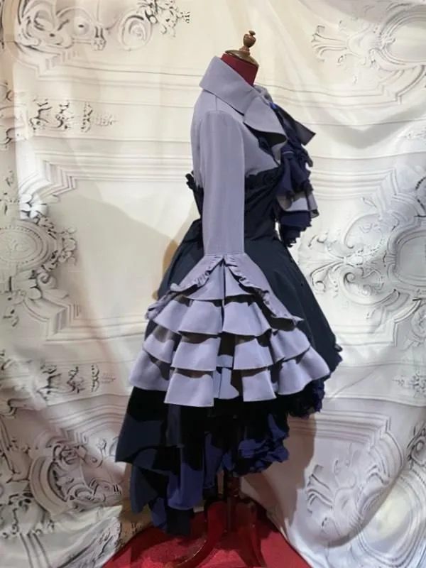 [Marmor] Marmor★Nicht zum Verkauf angeboten★Gotische Eleganzblusekleid mit drapierter Krawatte: lila x schwarz