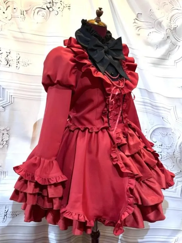 [Marmor] Marmor Alice -Style -Strickkleid: rot x schwarz