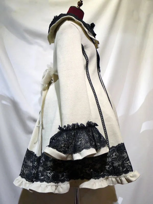 【MARBLE】マーブル　レース飾りロマンティックコート：オフ白×黒レース