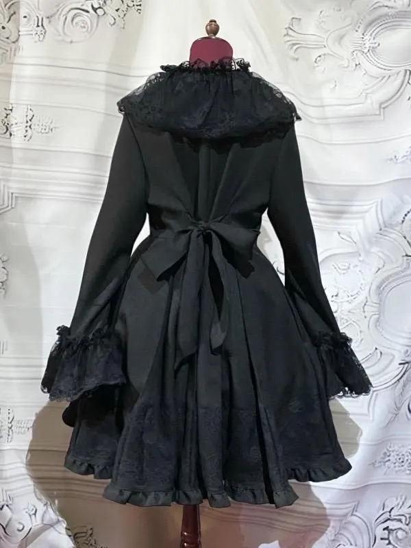 [대리석] 대리석 레이스 장식 로맨틱 코트 : 검은 x 검은 레이스