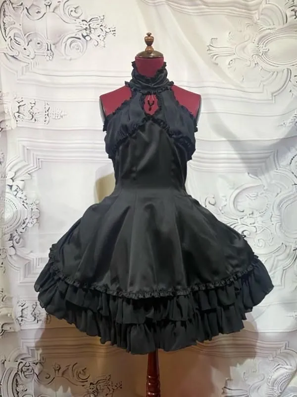 [MARBLE] Marble feminine dress with accessories + lace shawl + lace belt: black