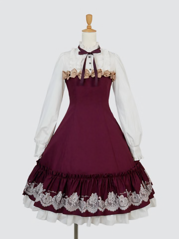 【Victorian maiden】ヴィクトリアンメイデン　★ご予約受付中★ vintageレースプリントサテンメニーリボンドールドレス