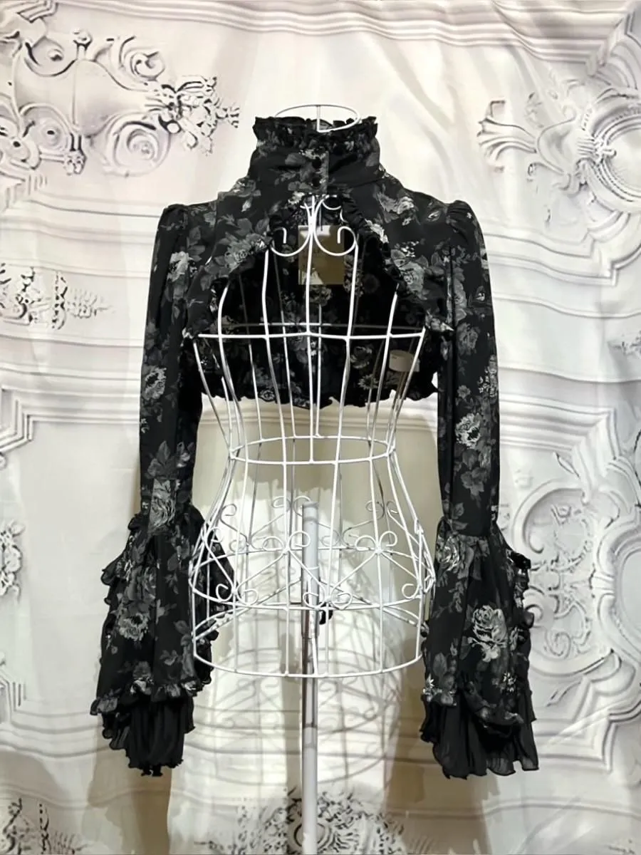[Marmor] Marmor-Farbstil Bolero mit farbig dekorativem Kleid: Graues Rosenmusterkleid