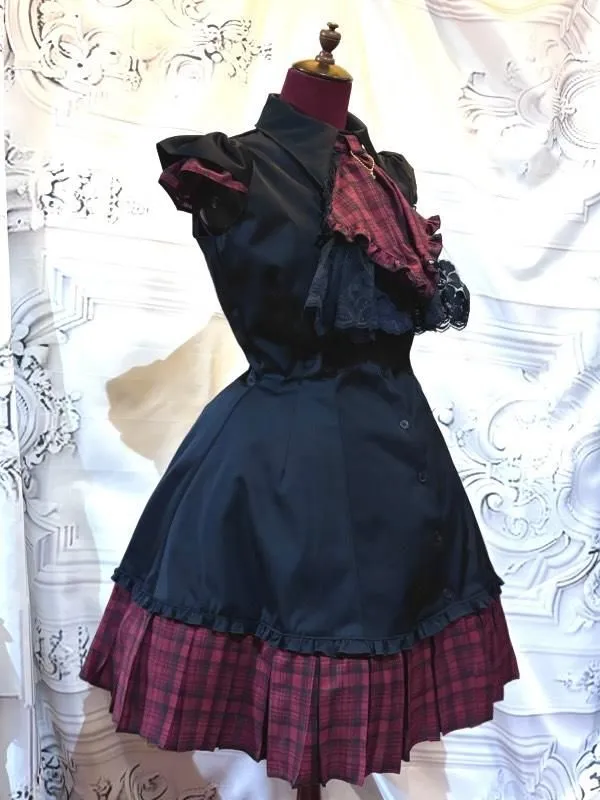 [MARBLE] Plisseekleid Marble BOX mit Wendekrawatte: Schwarz x Rot und Schwarz kariert oder schwarze Krawatte★Nicht zum Verkauf geeignet★