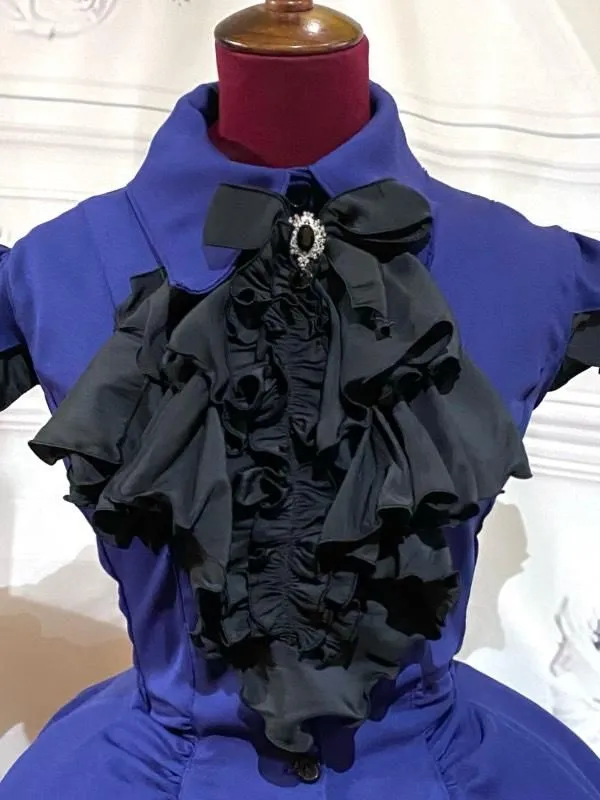 [MARBLE] Marble Gothic style elegan with styling jacket type drape dress: blue