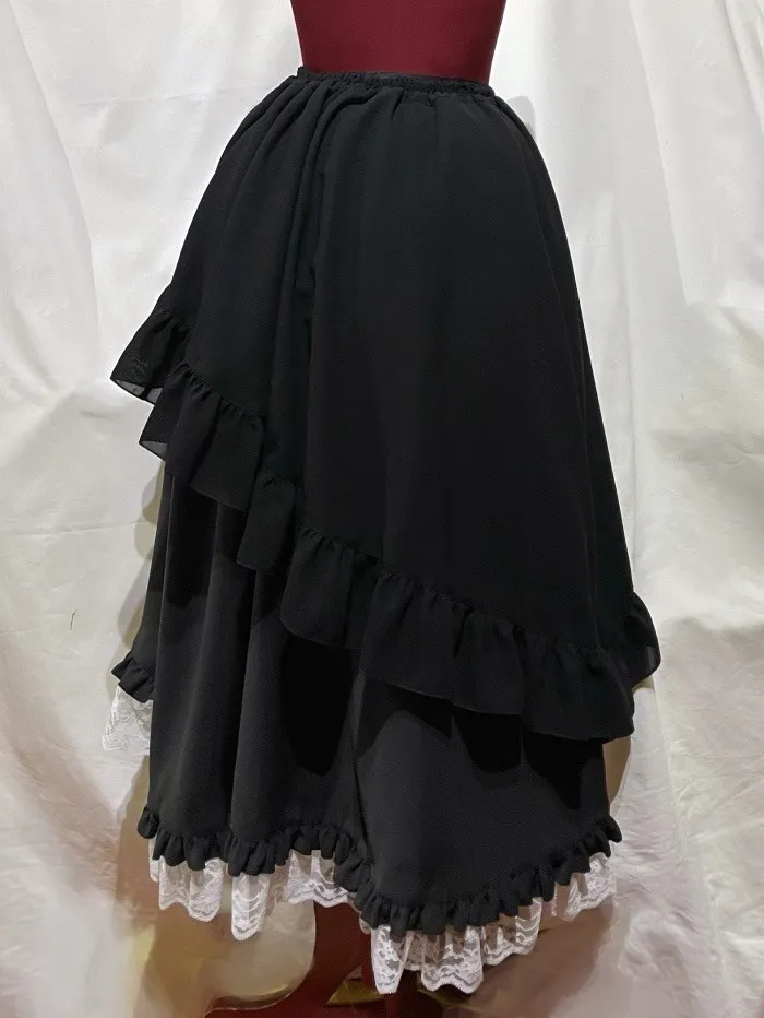 [대리석] 대리석 코르셋 나선형 긴 프릴 스커트와 다른 재료 : 흰색 x 흰색 레이스