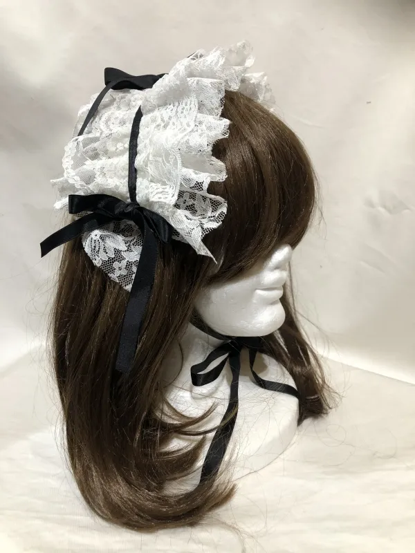 [Marmor] Marmor Total Spitzenvolumen -Frill -Kopfschmuck (groß): weiße Spitze x Weißes Band