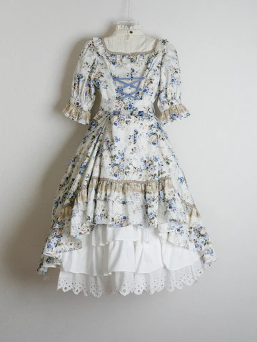 [Victorian Maiden] Victorian Maiden Rococo Bouquet Jewelry Classical Doll Half Sleeve Long Dress (짧은 슬리브) Rococo Blue/Rococo Lavender Plus Size/
