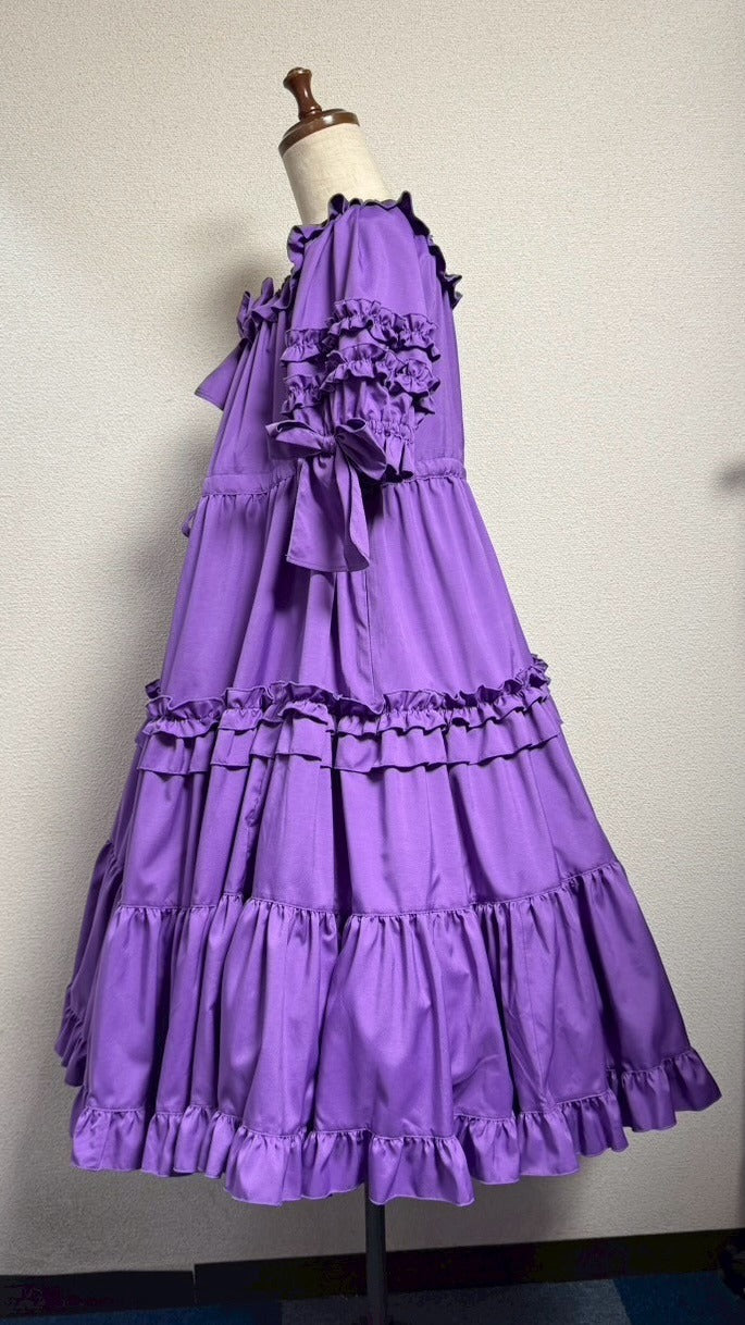 [Physical Drop] Physical drop shirring dress [Purple・Mini length, long length]