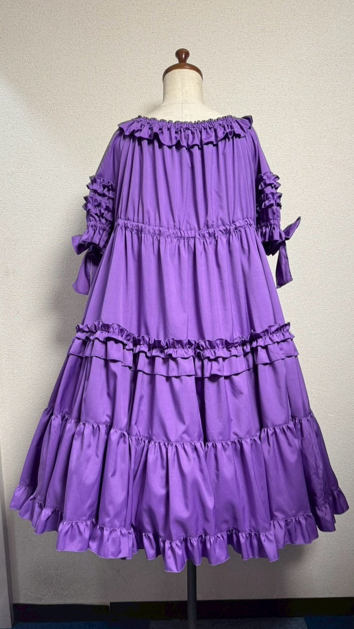 [Physical Drop] Physical drop shirring dress [Purple・Mini length, long length]