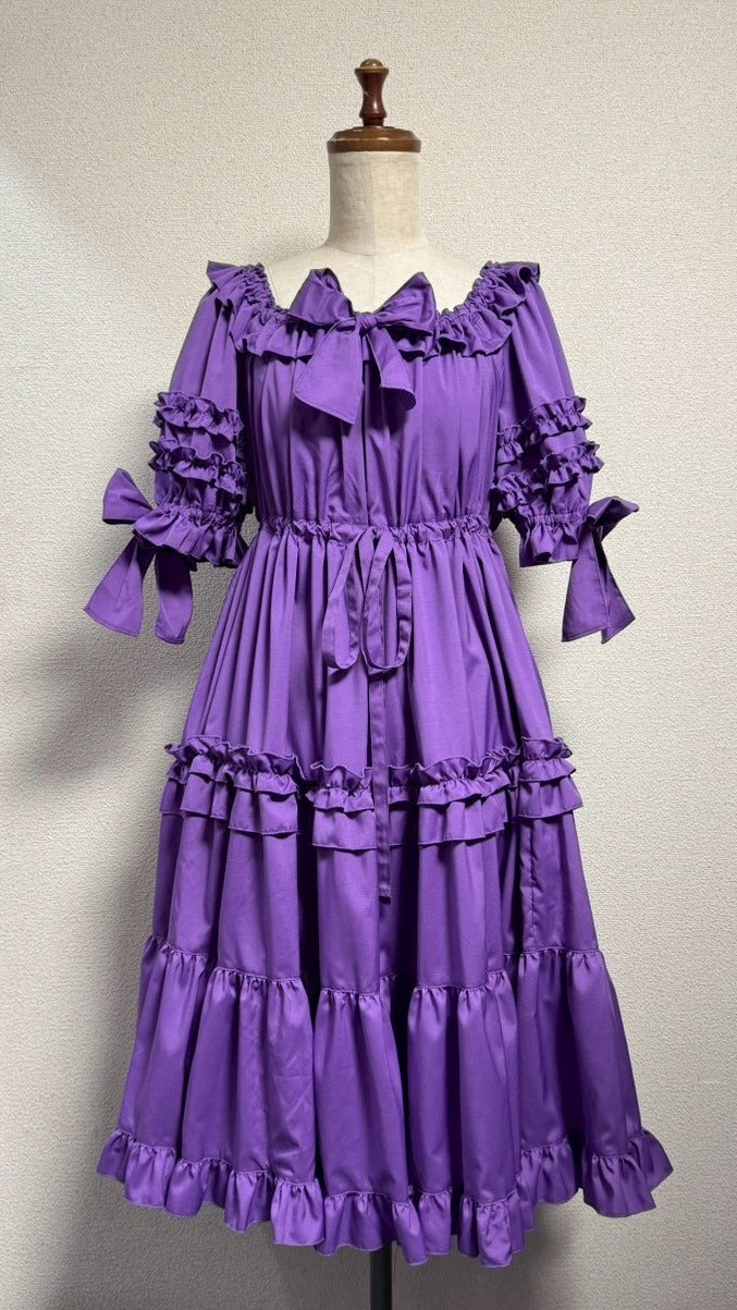 [Physical Drop] Physical drop shirring dress [Purple・Mini length, long length]
