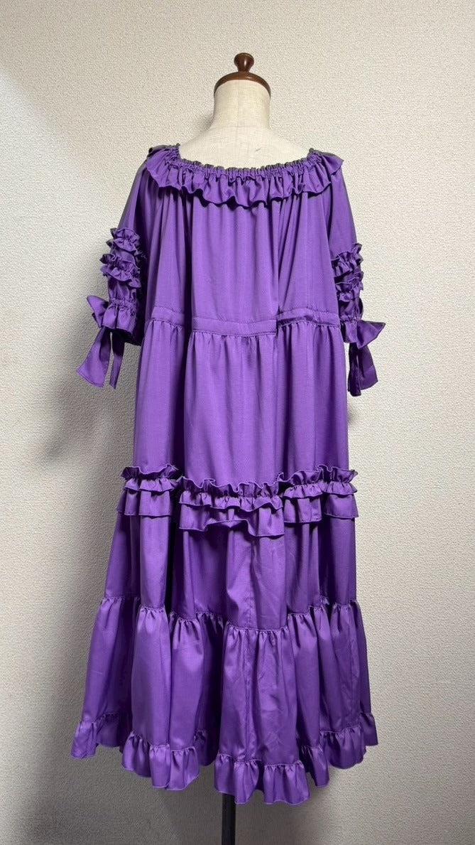 [Physical Drop] Physical drop shirring dress [Purple・Mini length, long length]