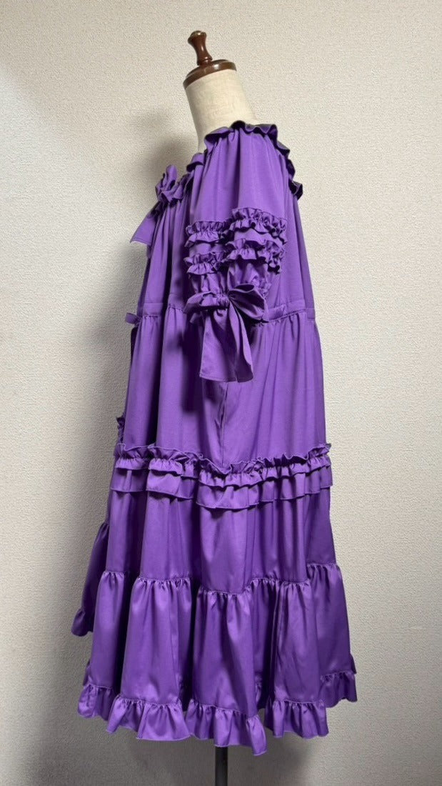 [Physical Drop] Physical drop shirring dress [Purple・Mini length, long length]