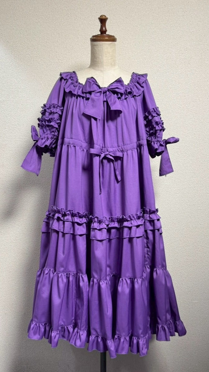 [Physical Drop] Physical drop shirring dress [Purple・Mini length, long length]