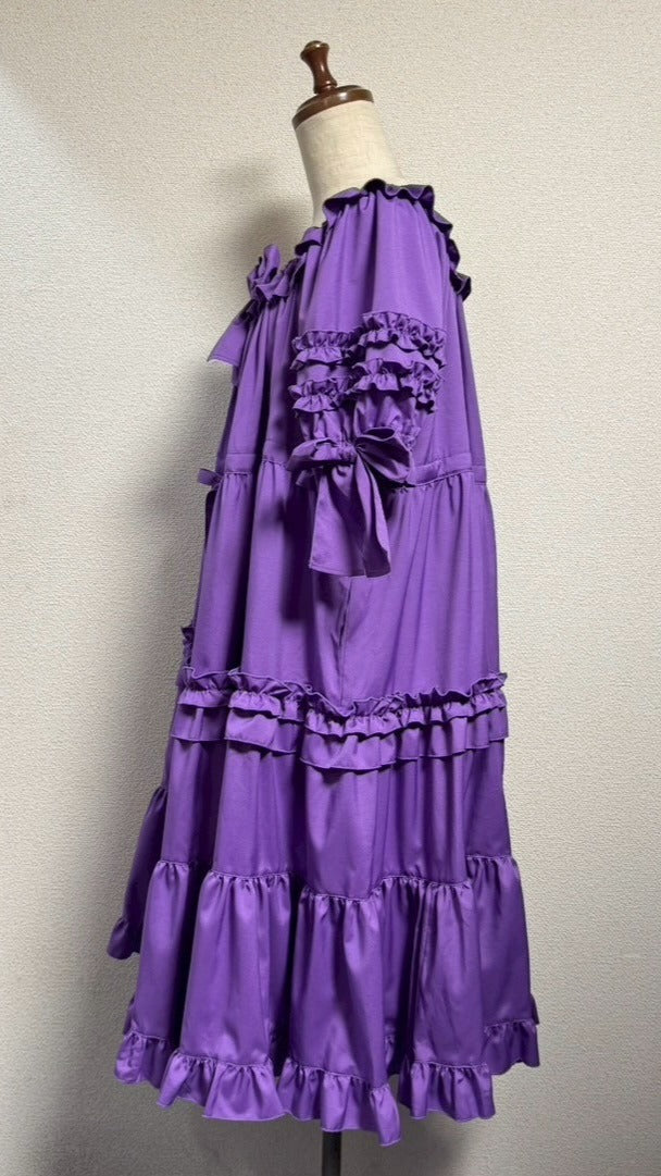 [Physical Drop] Physical drop shirring dress [Purple・Mini length, long length]