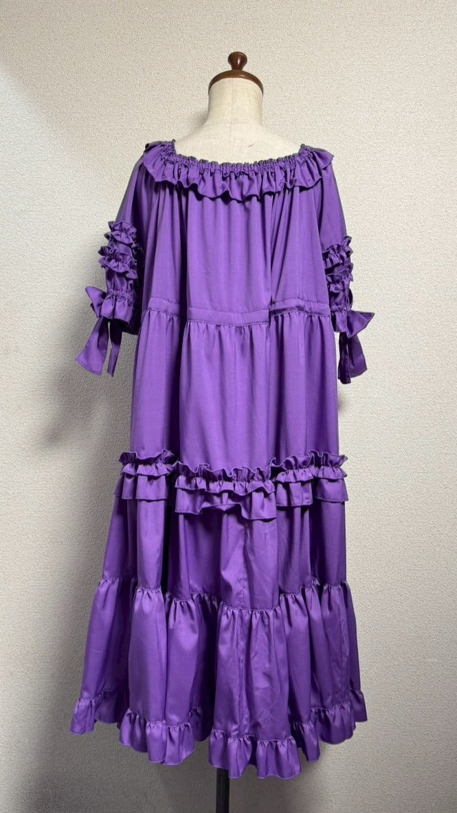 [Physical Drop] Physical drop shirring dress [Purple・Mini length, long length]