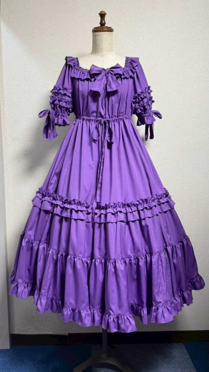 [Physical Drop] Physical drop shirring dress [Purple・Mini length, long length]