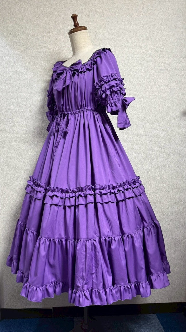 [Physical Drop] Physical drop shirring dress [Purple・Mini length, long length]