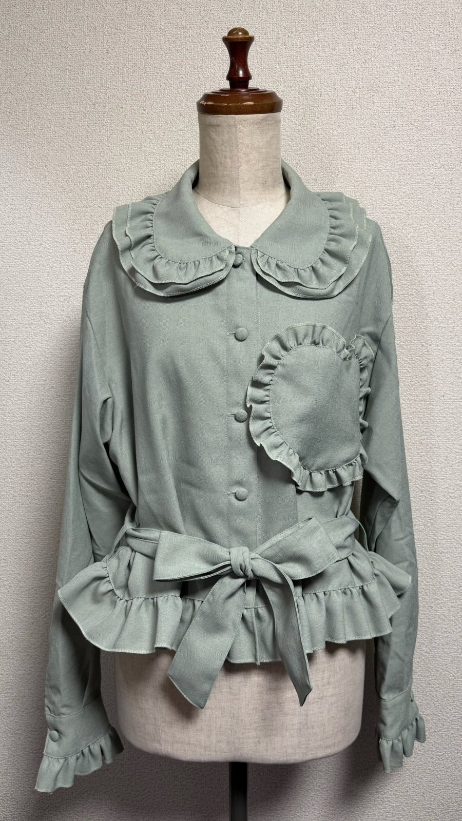 [Physical Drop] Physical Drop Heart Pocket Blouse Jacket [GlassGreen】