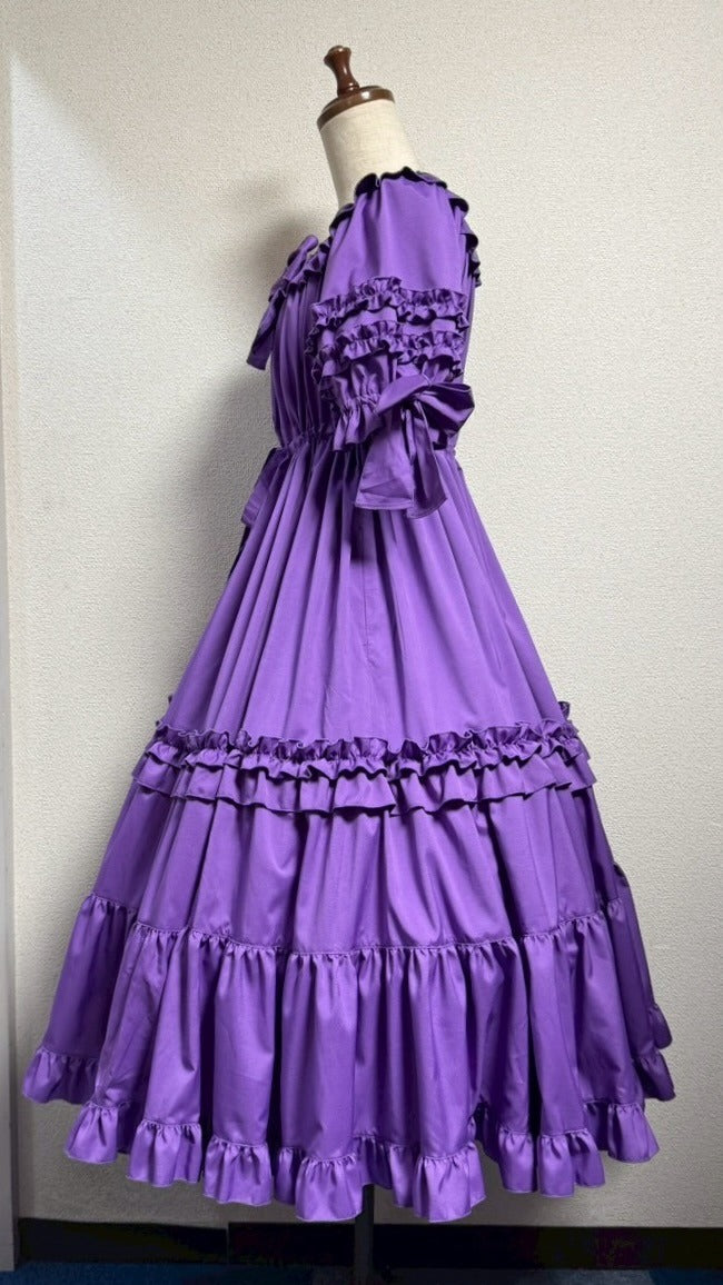 [Physical Drop] Physical drop shirring dress [Purple・Mini length, long length]