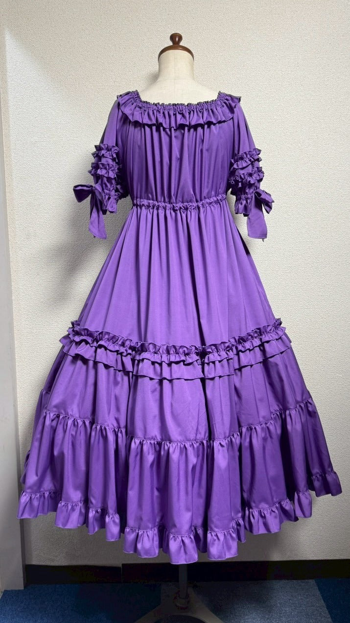 [Physical Drop] Physical drop shirring dress [Purple・Mini length, long length]