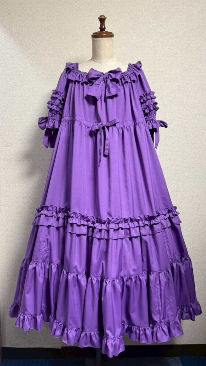[Physical Drop] Physical drop shirring dress [Purple・Mini length, long length]